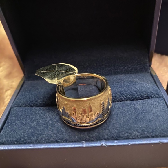 SONIA BITTON NEW YORK SKYLINE RING 14K W/3 DIAMONDS WHITE GOLD WIDE BAND SIZE 7 - Picture 7 of 11